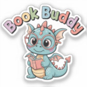 Autocollant de dragon mignon lisant Book Buddy (Recto)