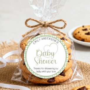 Autocollant de faveur de Baby Shower Sage Gingham