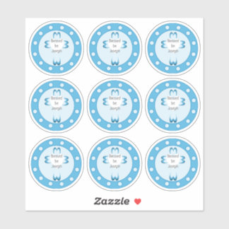 Autocollant de faveur de baptême bleu pour garçons