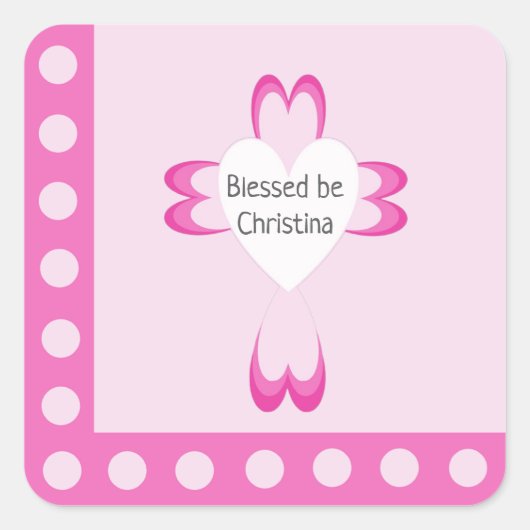 Autocollant de faveur de baptême rose pour filles (Devant)