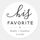 Autocollant de faveur de mariage "Son préféré" (Devant)