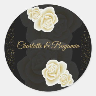 Autocollant de faveur de rose noire or royale élég