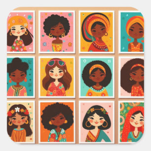 Autocollant de femmes de couleur de dessin animé m