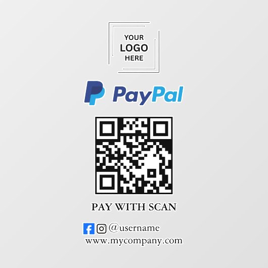 Autocollant de fenêtre de code QR PayPal pour paye (Feuille)