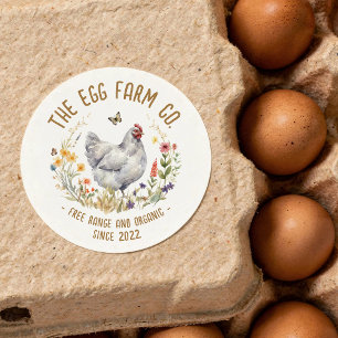 Autocollant de Ferme d'Œufs Aquarelle Poulet Label
