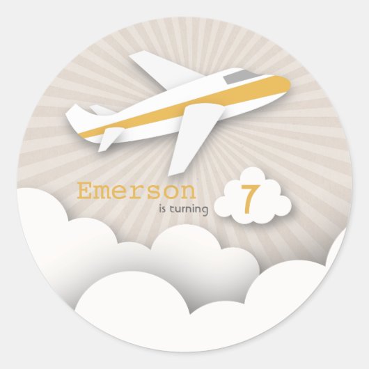 Autocollant de fête d'anniversaire d'avion orange (Devant)