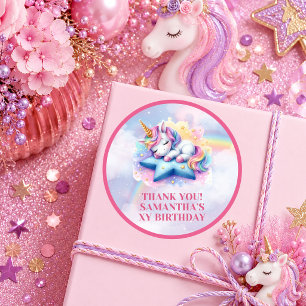 Autocollant de fête d'anniversaire de fille licorn
