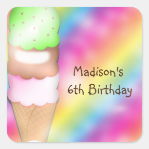 Autocollant de fête d'anniversaire de glace arc-en