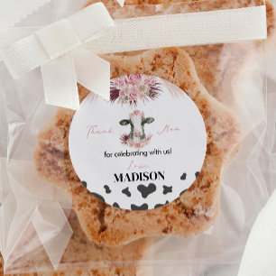 Autocollant de fête d'anniversaire de vache Étique