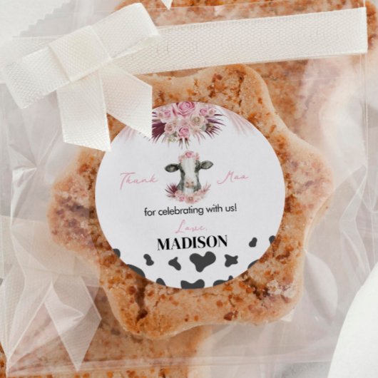 Autocollant de fête d'anniversaire de vache Étique