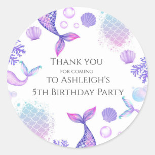 Autocollant de fête d'anniversaire mauve sirène