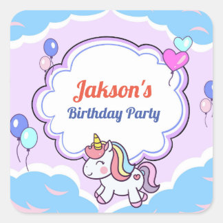 Autocollant de fête d'anniversaire mauve Unicorn/É