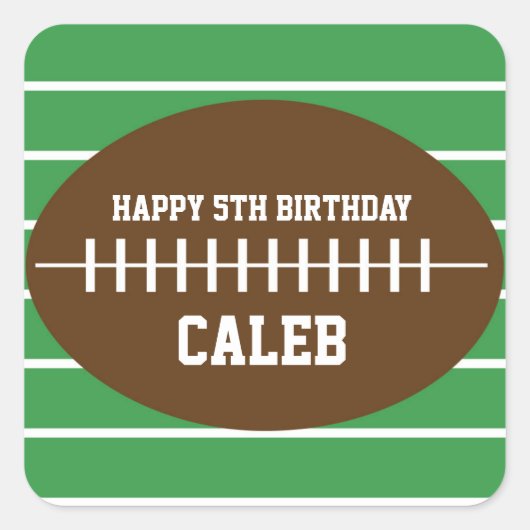 Autocollant de fête d'anniversaire rayé vert footb (Devant)