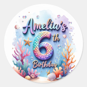 Autocollant de fête d'anniversaire Sirène – Nom et