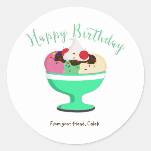 Autocollant de fête d'anniversaire Sundae de glace