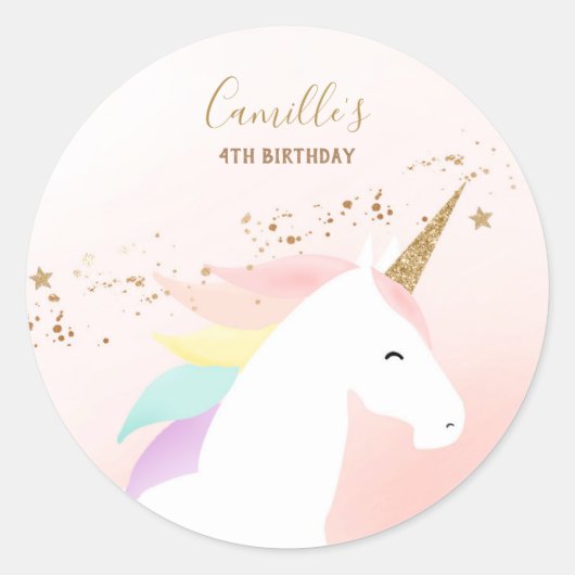 Autocollant de fête d'anniversaire Unicorn avec l' (Devant)