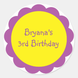 Autocollant de fête d'anniversaire violet et jaune