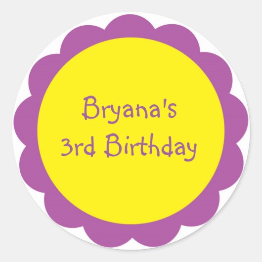 Autocollant de fête d'anniversaire violet et jaune (Devant)