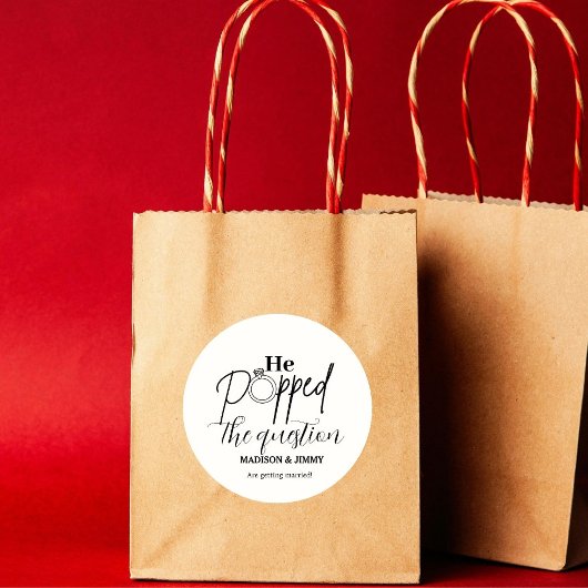 Autocollant de fête de fiançailles, il a posé la q