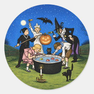 Autocollant de fête de Halloween vintage soir