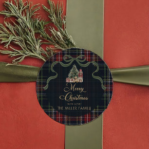 Autocollant de fête de Noël tartan prépa