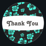 Autocollant de fête florale Black & Aqua Hibiscus<br><div class="desc">Sticker de fête florale Black & Aqua Hibiscus Flower. Customisez avec tout texte.</div>