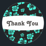 Autocollant de fête florale Black & Aqua Hibiscus<br><div class="desc">Sticker de fête florale Black & Aqua Hibiscus Flower. Customisez avec tout texte.</div>