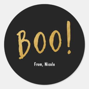 Autocollant de fête Halloween Gold BOO noir