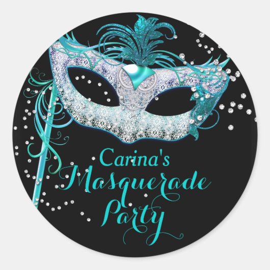 Autocollant de fête masquée Blue Sparkle (Devant)