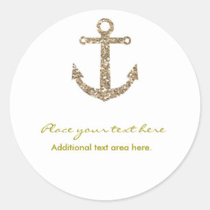 Autocollant de fête pailleté or avec ancre nautiqu