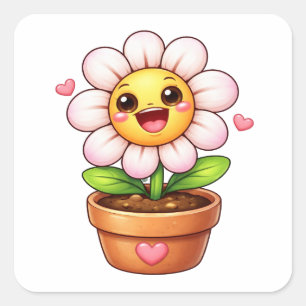 Autocollant de fleur de dessin animé riant dans un