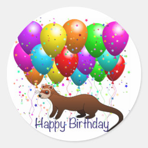Autocollant de furet de joyeux anniversaire