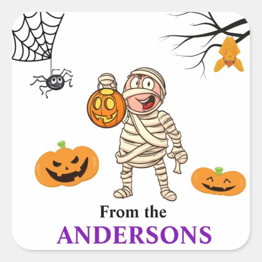 Autocollant de garçon momie mignon étiquette de fr (Devant)