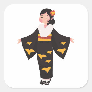 Autocollant de geisha japonaise mignonne en kimono