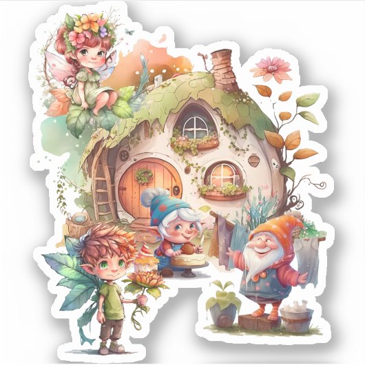 Autocollant de gnome et de fée mignon (Devant)