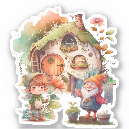 Autocollant de gnome et de fée mignon (Devant)