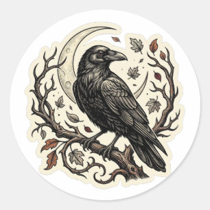 Autocollant de gravure vintage Halloween corbeau g