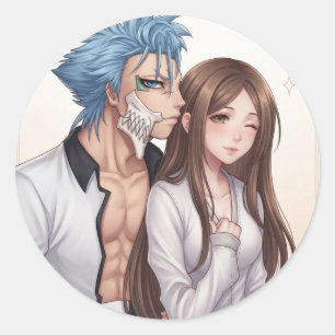 Autocollant de guerrier d'anime aux cheveux bleus