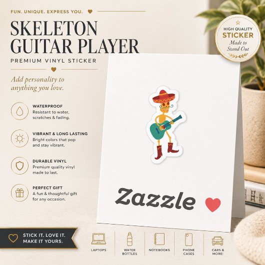 Autocollant de guitariste squelette festif