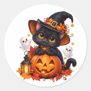 Autocollant de Halloween Citrouille Chat Noir
