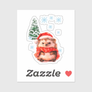 Autocollant de hérisson de Noël adorable - Hiver f