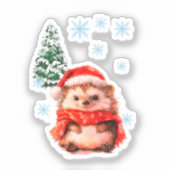 Autocollant de hérisson de Noël adorable - Hiver f (Recto)