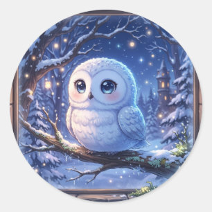 Autocollant de hibou des neiges mignon