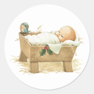 Autocollant de Jésus bébé dans une crèche