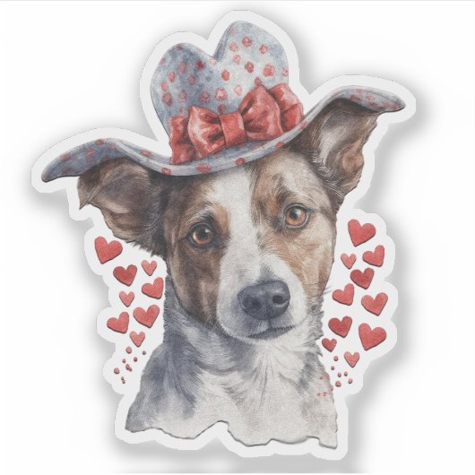 Autocollant de la Saint-Valentin Chien portant un  (Devant)
