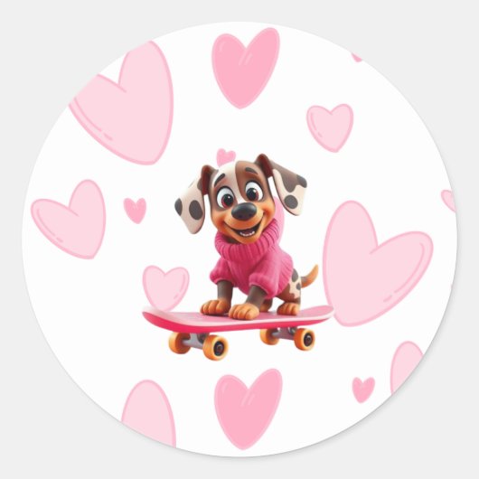Autocollant de la Saint-Valentin Chien Skateboard (Devant)