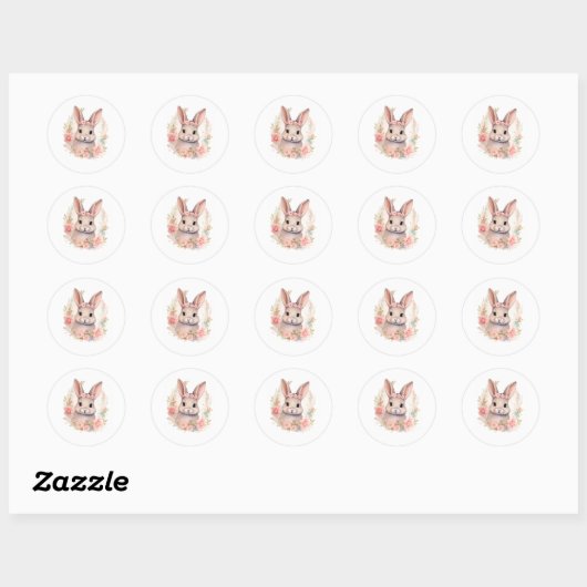 Autocollant de lapin à l'aquarelle mignon avec des (Feuille)