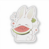 Autocollant de lapin blanc mignon mangeant de la p (Devant)