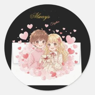 Autocollant de lettre d'amour de couple Chibi mign
