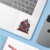 Autocollant de librairie hantée - Joli Halloween É (Ordinateur portable avec iPhone)